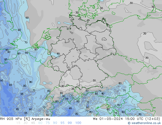 RH 925 hPa Arpege-eu We 01.05.2024 15 UTC