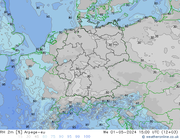 Humedad rel. 2m Arpege-eu mié 01.05.2024 15 UTC
