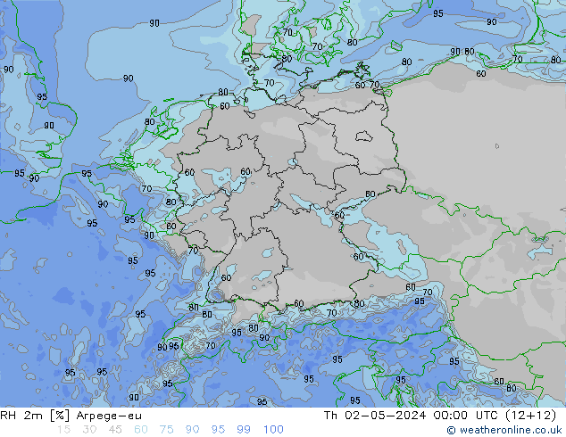 RH 2m Arpege-eu gio 02.05.2024 00 UTC