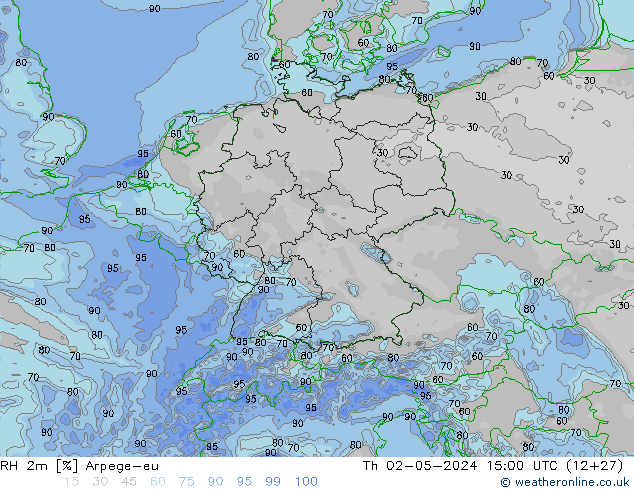 RH 2m Arpege-eu Do 02.05.2024 15 UTC