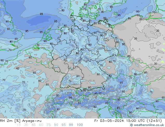 RH 2m Arpege-eu Pá 03.05.2024 15 UTC