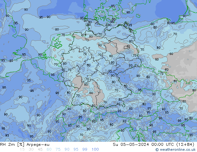 Humidité rel. 2m Arpege-eu dim 05.05.2024 00 UTC