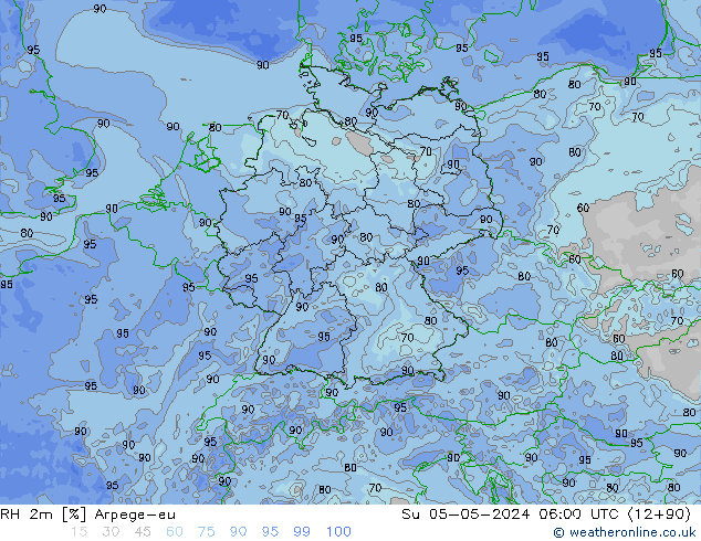 RH 2m Arpege-eu Su 05.05.2024 06 UTC