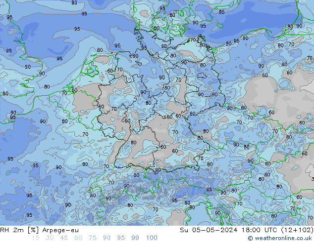 RH 2m Arpege-eu nie. 05.05.2024 18 UTC