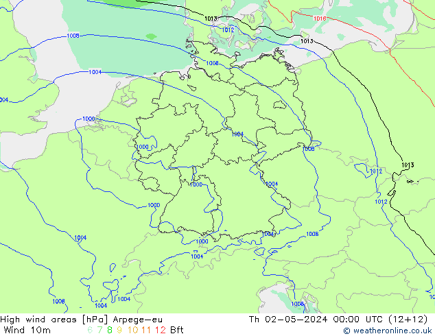 High wind areas Arpege-eu  02.05.2024 00 UTC