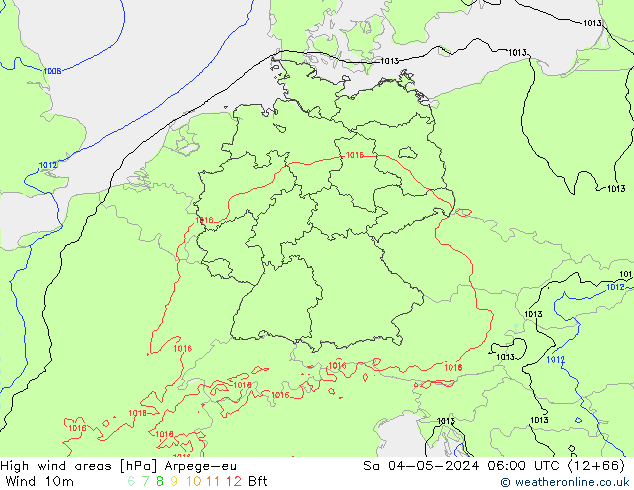 High wind areas Arpege-eu Sa 04.05.2024 06 UTC
