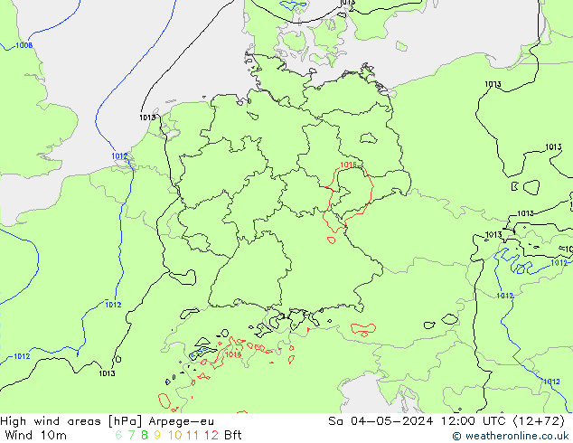 High wind areas Arpege-eu Sa 04.05.2024 12 UTC