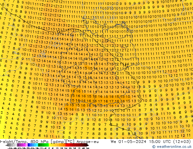 Height/Temp. 850 hPa Arpege-eu Mi 01.05.2024 15 UTC