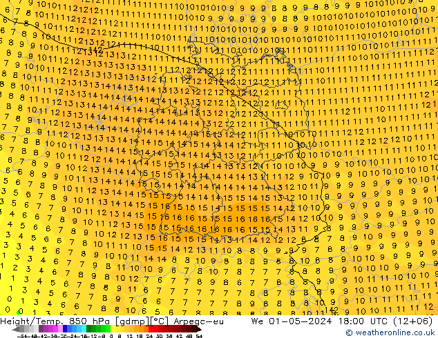 Height/Temp. 850 hPa Arpege-eu Mi 01.05.2024 18 UTC