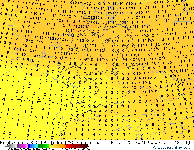 Height/Temp. 850 hPa Arpege-eu Fr 03.05.2024 00 UTC