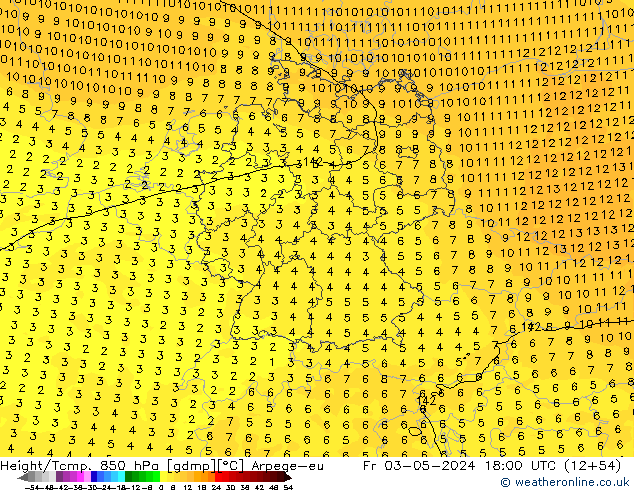 Géop./Temp. 850 hPa Arpege-eu ven 03.05.2024 18 UTC