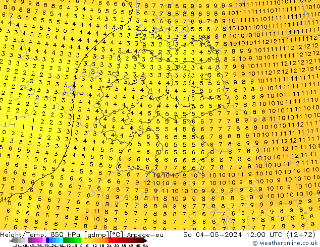 Height/Temp. 850 hPa Arpege-eu Sa 04.05.2024 12 UTC