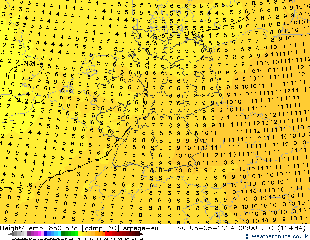 Height/Temp. 850 hPa Arpege-eu So 05.05.2024 00 UTC