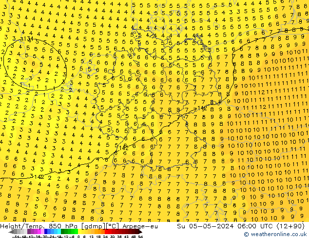 Height/Temp. 850 hPa Arpege-eu Su 05.05.2024 06 UTC