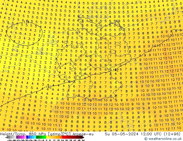 Geop./Temp. 850 hPa Arpege-eu dom 05.05.2024 12 UTC