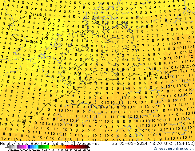 Hoogte/Temp. 850 hPa Arpege-eu zo 05.05.2024 18 UTC