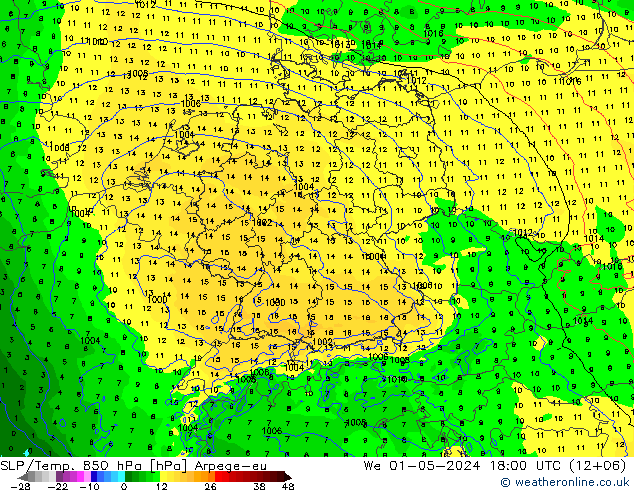 SLP/Temp. 850 hPa Arpege-eu wo 01.05.2024 18 UTC