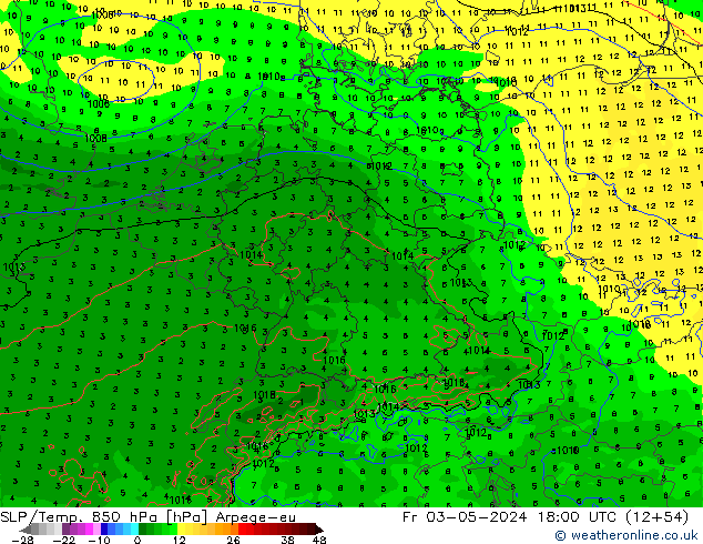 850 hPa Yer Bas./Sıc Arpege-eu Cu 03.05.2024 18 UTC