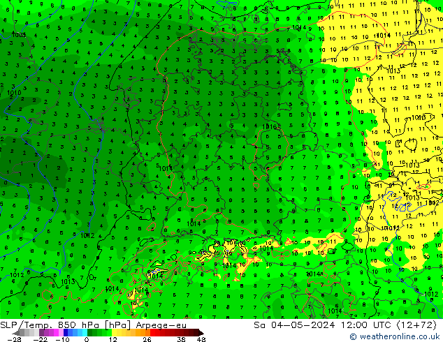 SLP/Temp. 850 hPa Arpege-eu So 04.05.2024 12 UTC