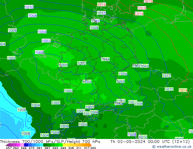 Thck 700-1000 hPa Arpege-eu  02.05.2024 00 UTC