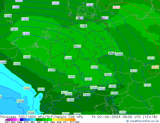 700-1000 hPa Kalınlığı Arpege-eu Per 02.05.2024 06 UTC