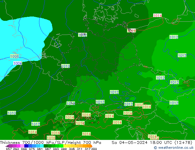 Thck 700-1000 hPa Arpege-eu Sa 04.05.2024 18 UTC