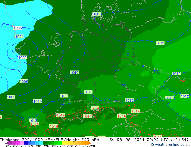 Espesor 700-1000 hPa Arpege-eu dom 05.05.2024 00 UTC