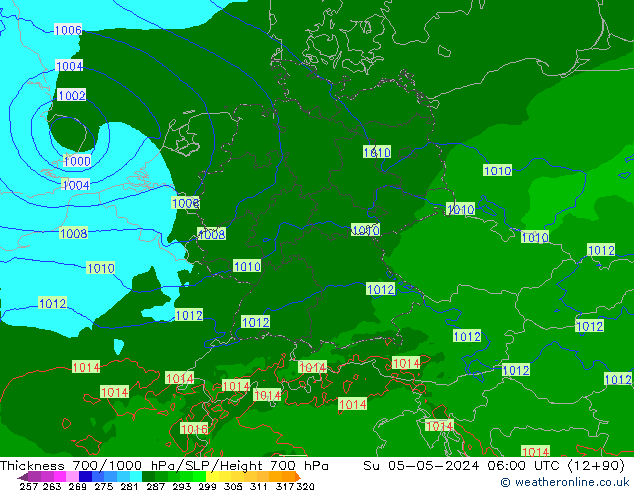 Thck 700-1000 hPa Arpege-eu  05.05.2024 06 UTC