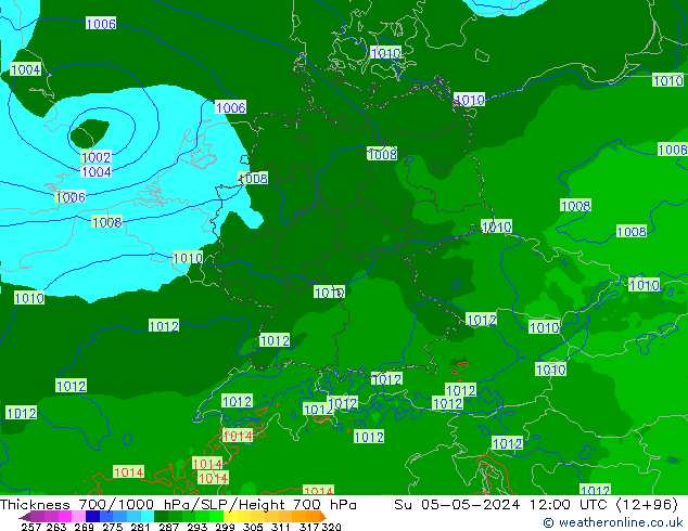 Thck 700-1000 hPa Arpege-eu dom 05.05.2024 12 UTC