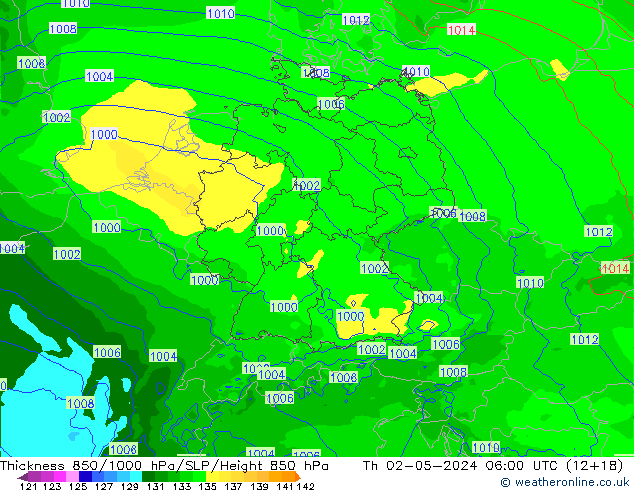 Thck 850-1000 hPa Arpege-eu  02.05.2024 06 UTC