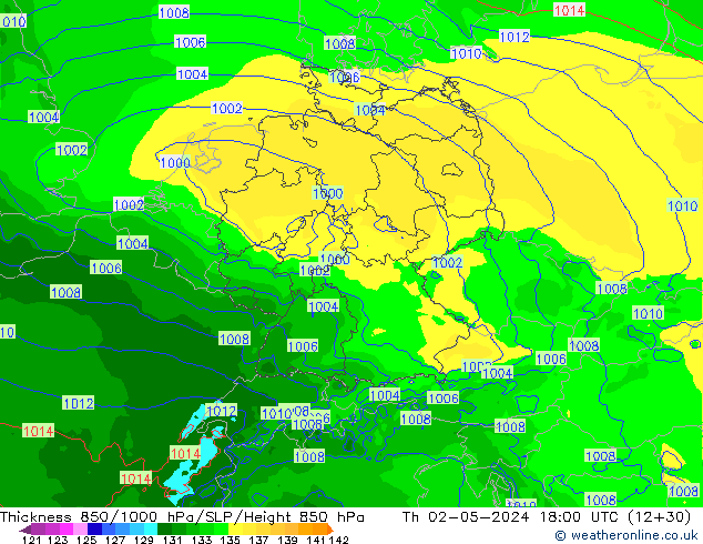 Thck 850-1000 hPa Arpege-eu Čt 02.05.2024 18 UTC