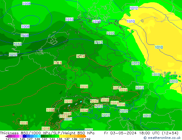 Thck 850-1000 hPa Arpege-eu  03.05.2024 18 UTC