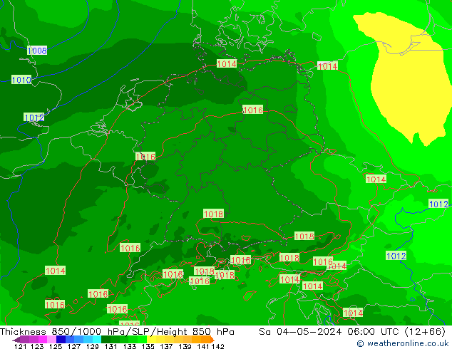 Thck 850-1000 hPa Arpege-eu Sa 04.05.2024 06 UTC