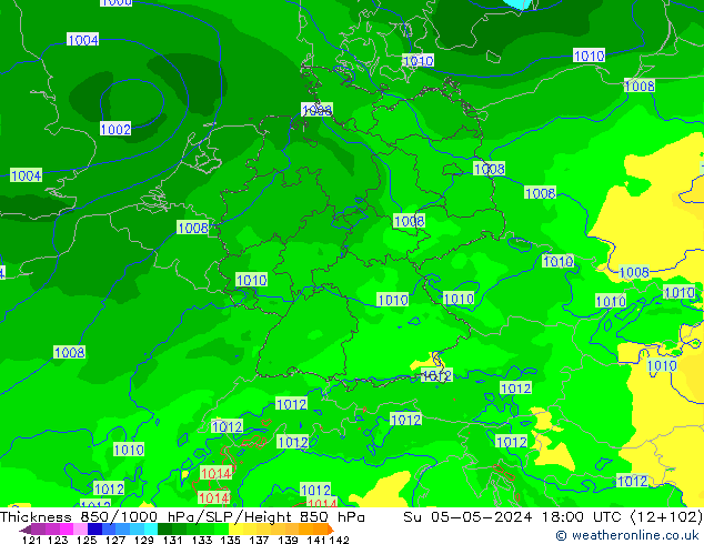 Thck 850-1000 гПа Arpege-eu Вс 05.05.2024 18 UTC