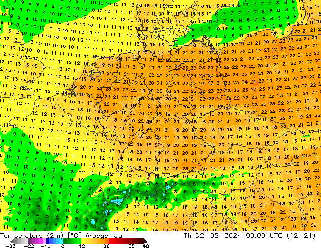 Temperature (2m) Arpege-eu Th 02.05.2024 09 UTC