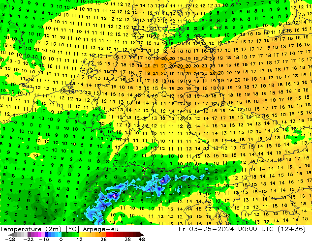 Temperature (2m) Arpege-eu Pá 03.05.2024 00 UTC