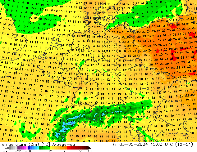 Temperatura (2m) Arpege-eu Sex 03.05.2024 15 UTC