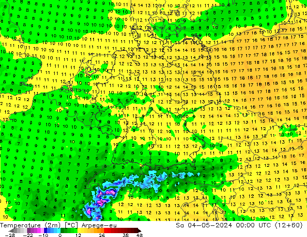 карта температуры Arpege-eu сб 04.05.2024 00 UTC