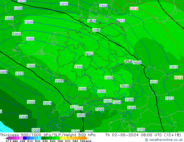 Dikte 500-1000hPa Arpege-eu do 02.05.2024 06 UTC