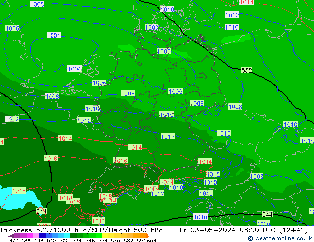 Espesor 500-1000 hPa Arpege-eu vie 03.05.2024 06 UTC