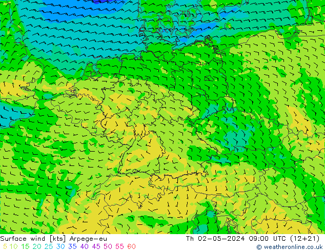 Rüzgar 10 m Arpege-eu Per 02.05.2024 09 UTC