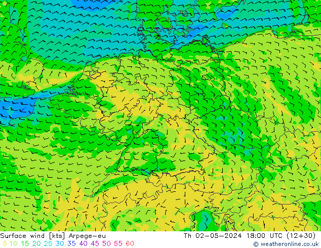 Surface wind Arpege-eu Th 02.05.2024 18 UTC