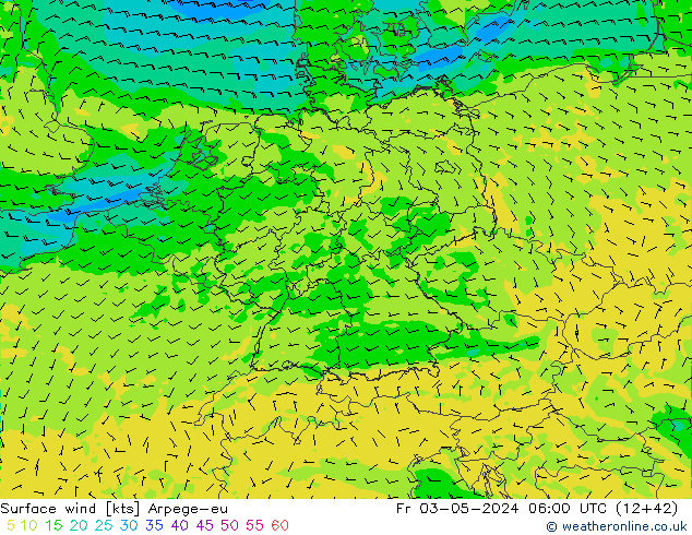 Viento 10 m Arpege-eu vie 03.05.2024 06 UTC