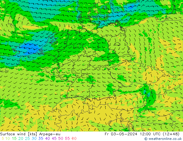 Wind 10 m Arpege-eu vr 03.05.2024 12 UTC