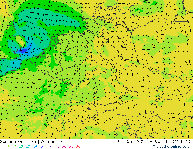 Surface wind Arpege-eu Su 05.05.2024 06 UTC