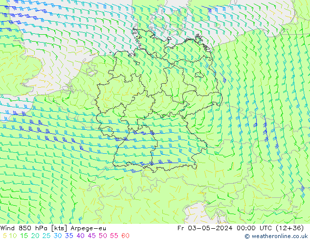 Viento 850 hPa Arpege-eu vie 03.05.2024 00 UTC