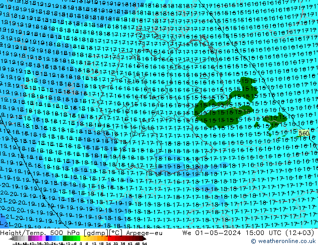 Height/Temp. 500 hPa Arpege-eu Mi 01.05.2024 15 UTC