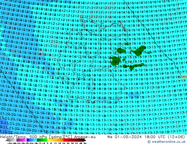 Height/Temp. 500 hPa Arpege-eu Mi 01.05.2024 18 UTC