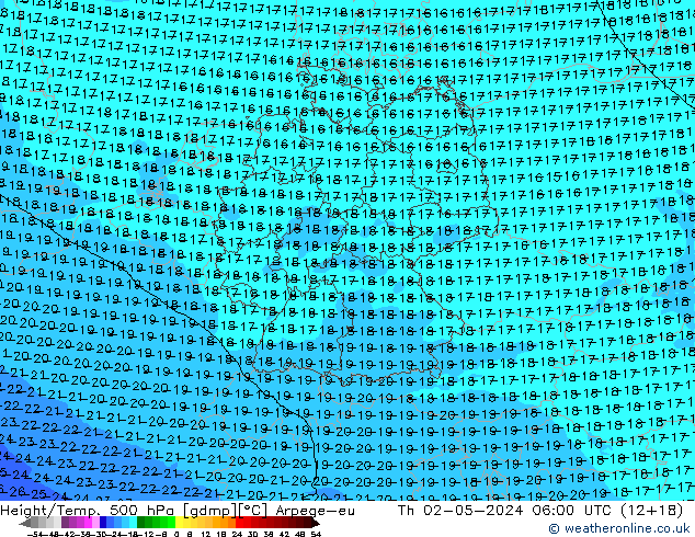 Height/Temp. 500 hPa Arpege-eu Th 02.05.2024 06 UTC