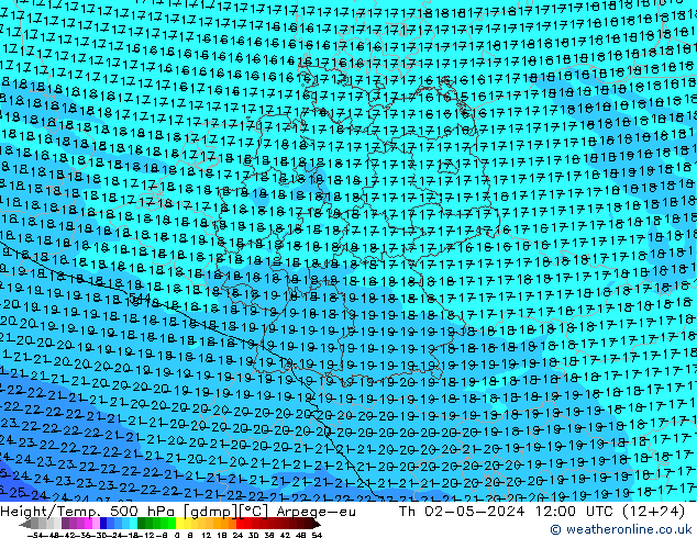 Height/Temp. 500 гПа Arpege-eu чт 02.05.2024 12 UTC